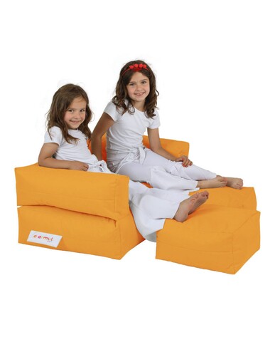 Set fotoliu dublu si 2 taburete pentru copii, Bean Bag, Ferndale, 100x50x40 cm, poliester impermeabil, portocaliu