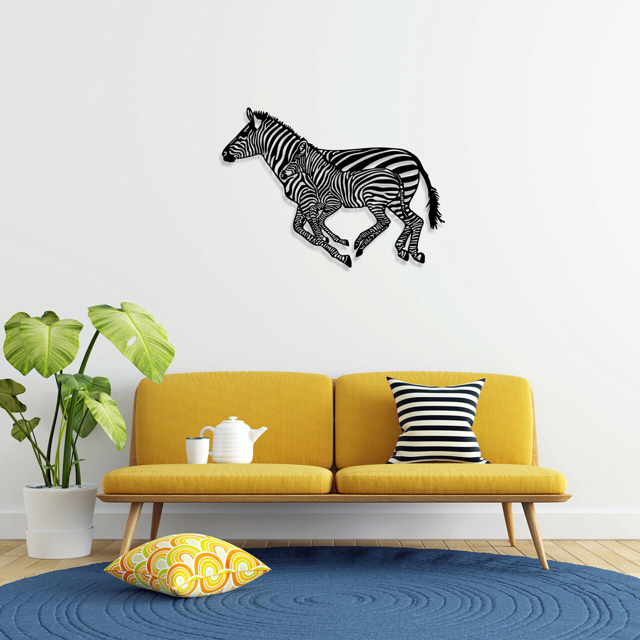 Decoratiune de perete, Zebras, Metal, 95 x 77 cm, Negru