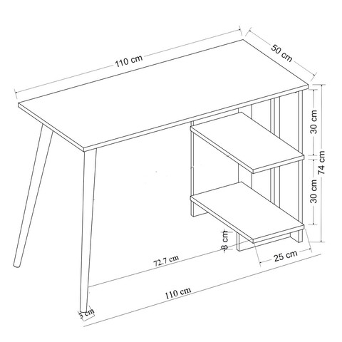 Birou, Olivia, Elas, 110x74x50 cm, PAL, Stejar alb / safir