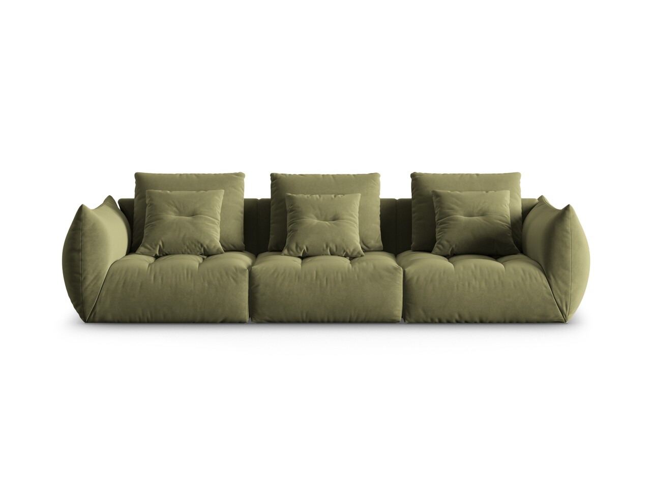 Canapea modulara 4 locuri, Bloom-184, Micadoni Home, 332x106x95 cm, catifea, verde deschis