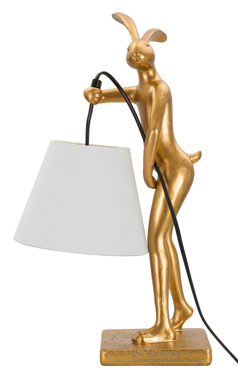 Lampa de masa Rabbit Stand, Mauro Ferretti, 1 x E14, 40W, 26x16x47 cm, polirasina/fier/textil, auriu/alb