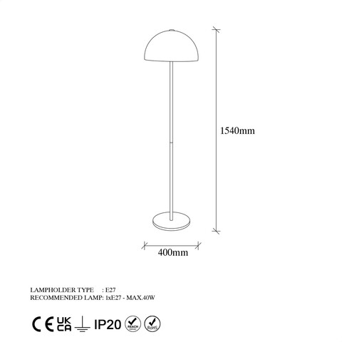 Lampadar, Mixed - 11513, Fulgor, 40 x 154 cm, 1 x E27, 40W, auriu