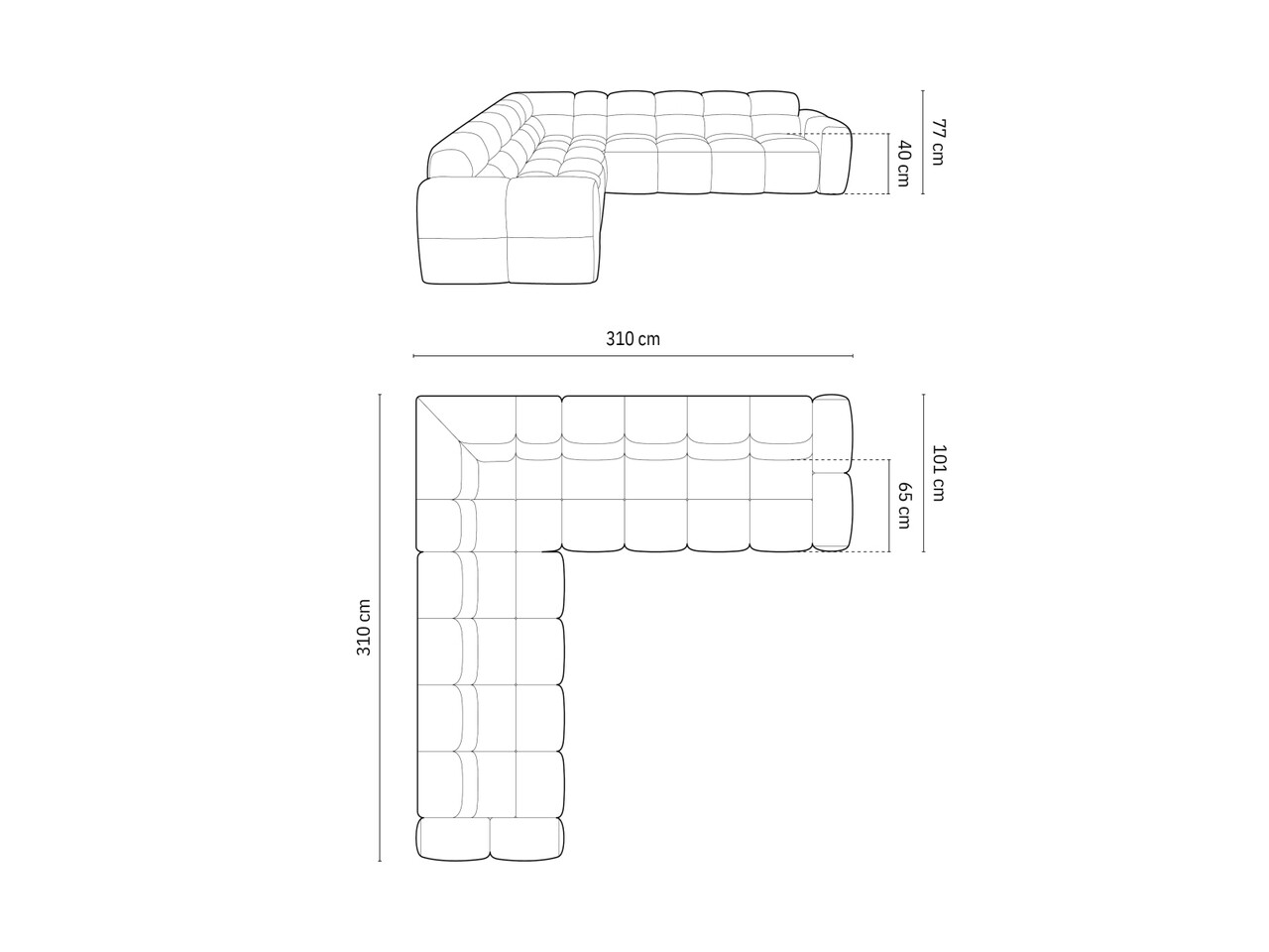 Coltar simetric 5 locuri, Lisa-193, Micadoni Home, 310x310x77 cm, tesatura structurata, gri deschis