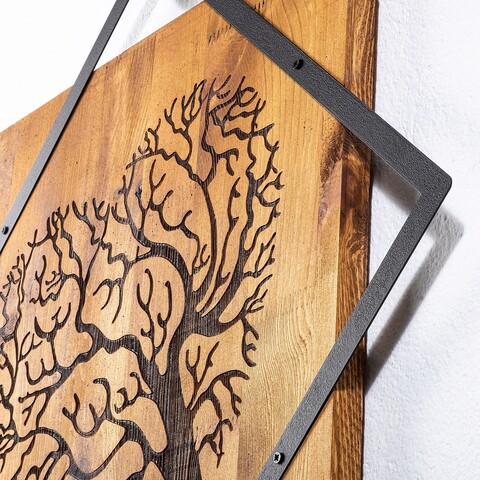 Decoratiune de perete, Tree 2, 50% lemn/50% metal, Dimensiune: 54 x 54 cm, Nuc / Negru