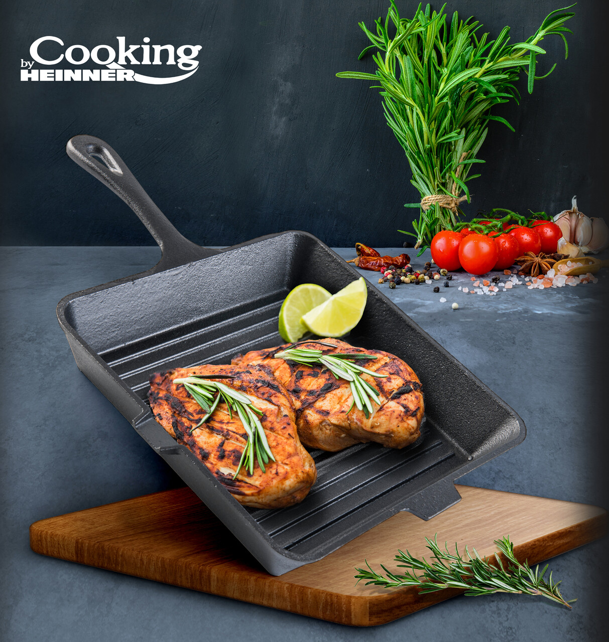 Tigaie grill Cooking by Heinner, 25x25x4.7 cm, fonta, gri