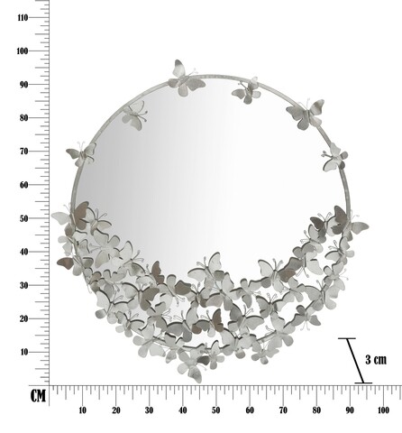 Oglinda decorativa Butterfly, Mauro Ferretti, Ø 91 cm, fier, argintiu