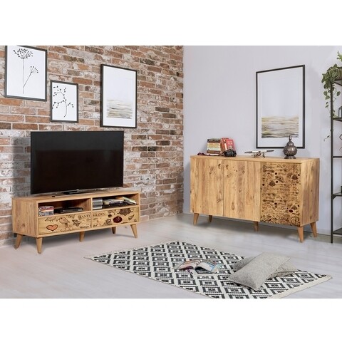 Set mobilier living 2 piese, comoda si comoda TV, Motto 2-731, Vella, atlantic pine