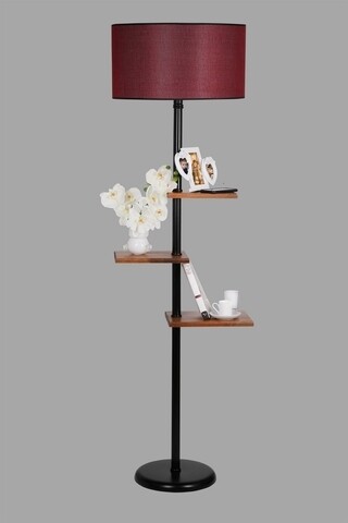 Lampadar cu 3 rafturi, Luin, 8270-6, E27, 60 W, metal/lemn/textil