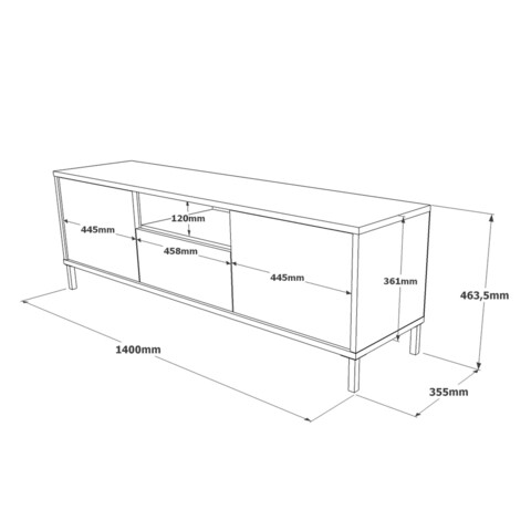 Comoda TV, Yardley, LV2 - KL, 140 x 46.4 x 35.5 cm, pal melaminat/metal, stejar/negru