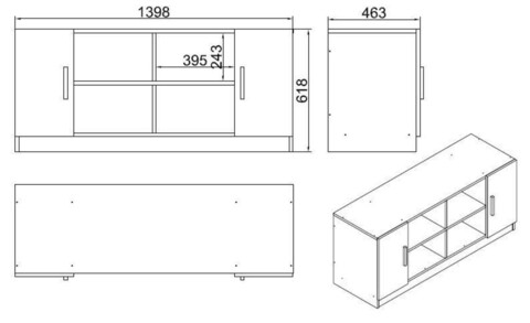 Dulap multifunctional, Locelso, Vario F, 139.8x61.8x46.3 cm, Stejar / Negru