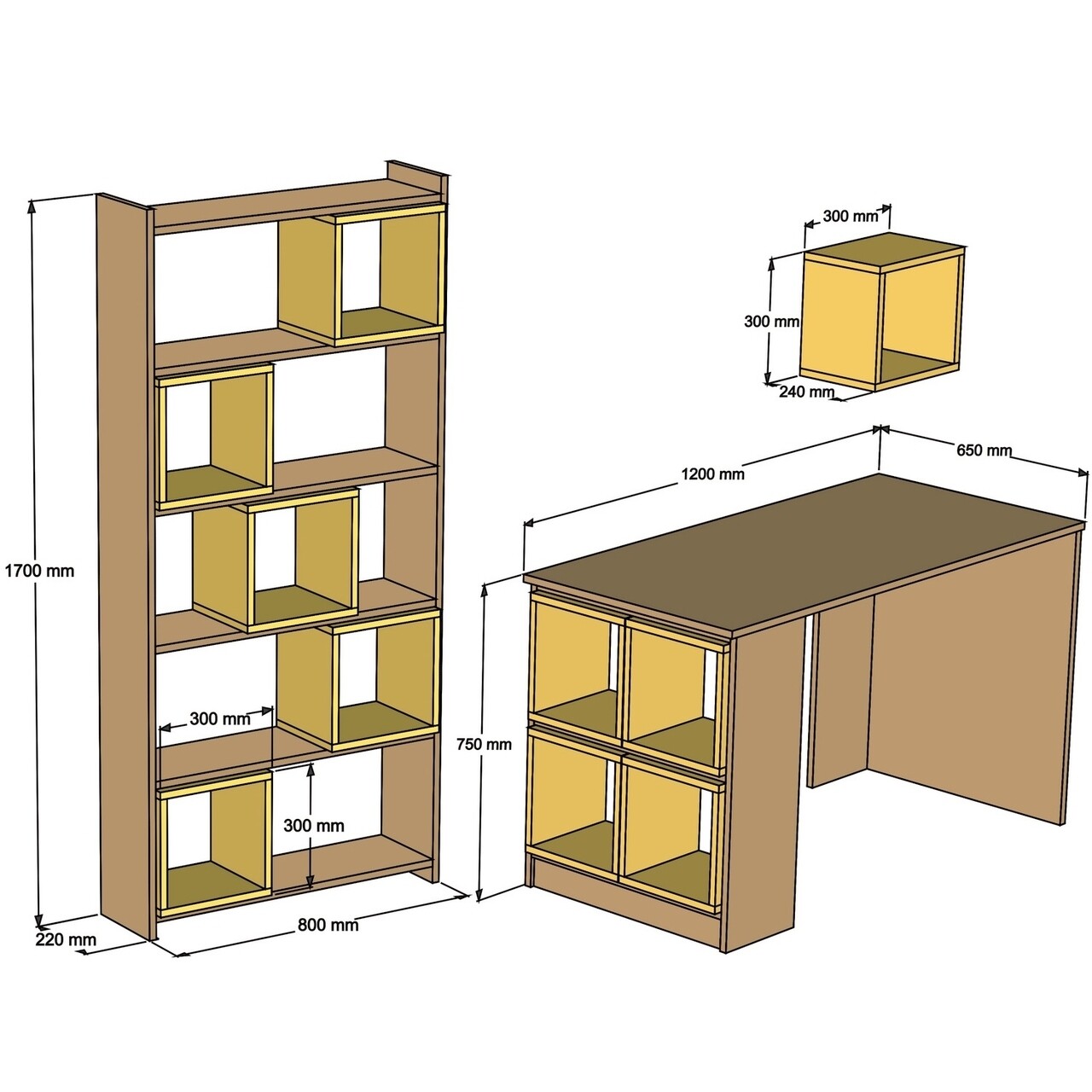 Set birou si biblioteca Box, Hommy Craft, alb/maro - 2 | YEO