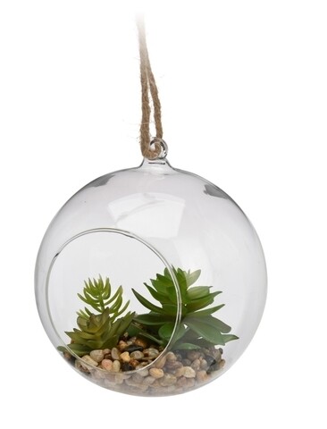 Decoratiune cu agatatoare Plants in ball, 12x10x13 cm, sticla