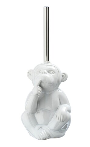 Perie pentru toaleta cu suport, Wenko, Monkey Quiet, 20 x 14.5 x 14 cm, ceramica, alb