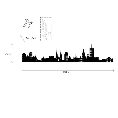 Decoratiune de perete, Ottowa Skyline, Metal, Dimensiune: 118 x 23 cm, Negru