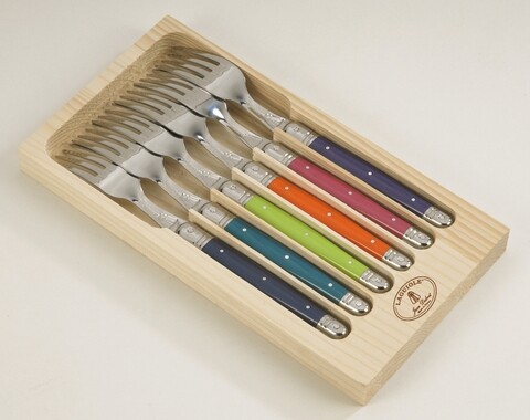 Set 6 furculite cu suport London mix Laguiole, Jean Dubost, inox/lemn, multicolor