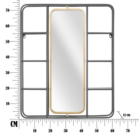 Oglinda de perete cu rafturi Industry, Mauro Ferretti, 62.5x12x74.5 cm, fier