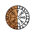 Decoratiune de perete, Vegvisir, 50% lemn/50% metal, ø56 cm, Nuc negru