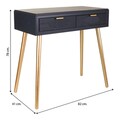 Consola cu 2 sertare Creaciones Meng, 82x41x78 cm, MDF, negru/auriu