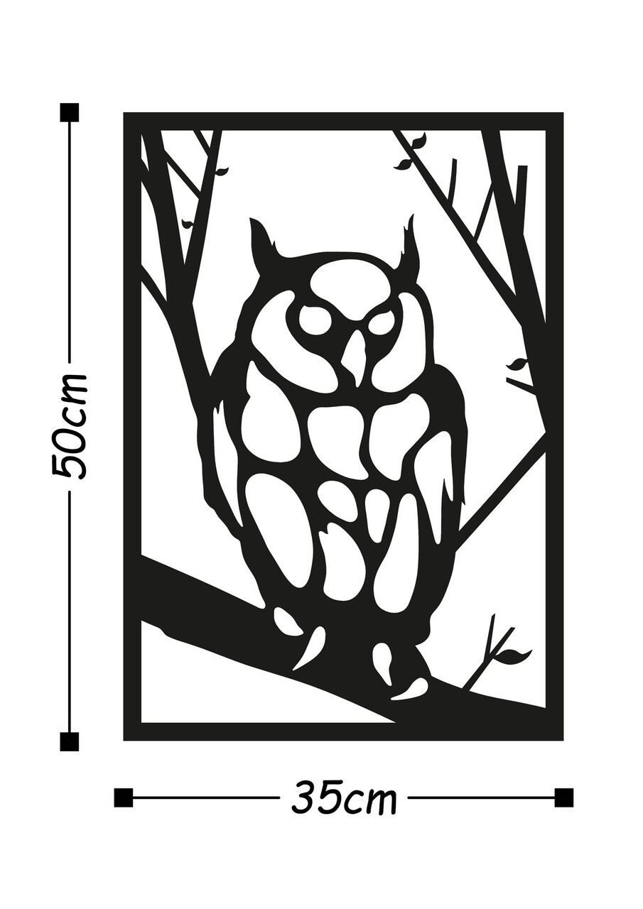 Decoratiune de perete, Owl, Metal, Dimensiune: 35 x 50 cm, Negru - 2 | YEO