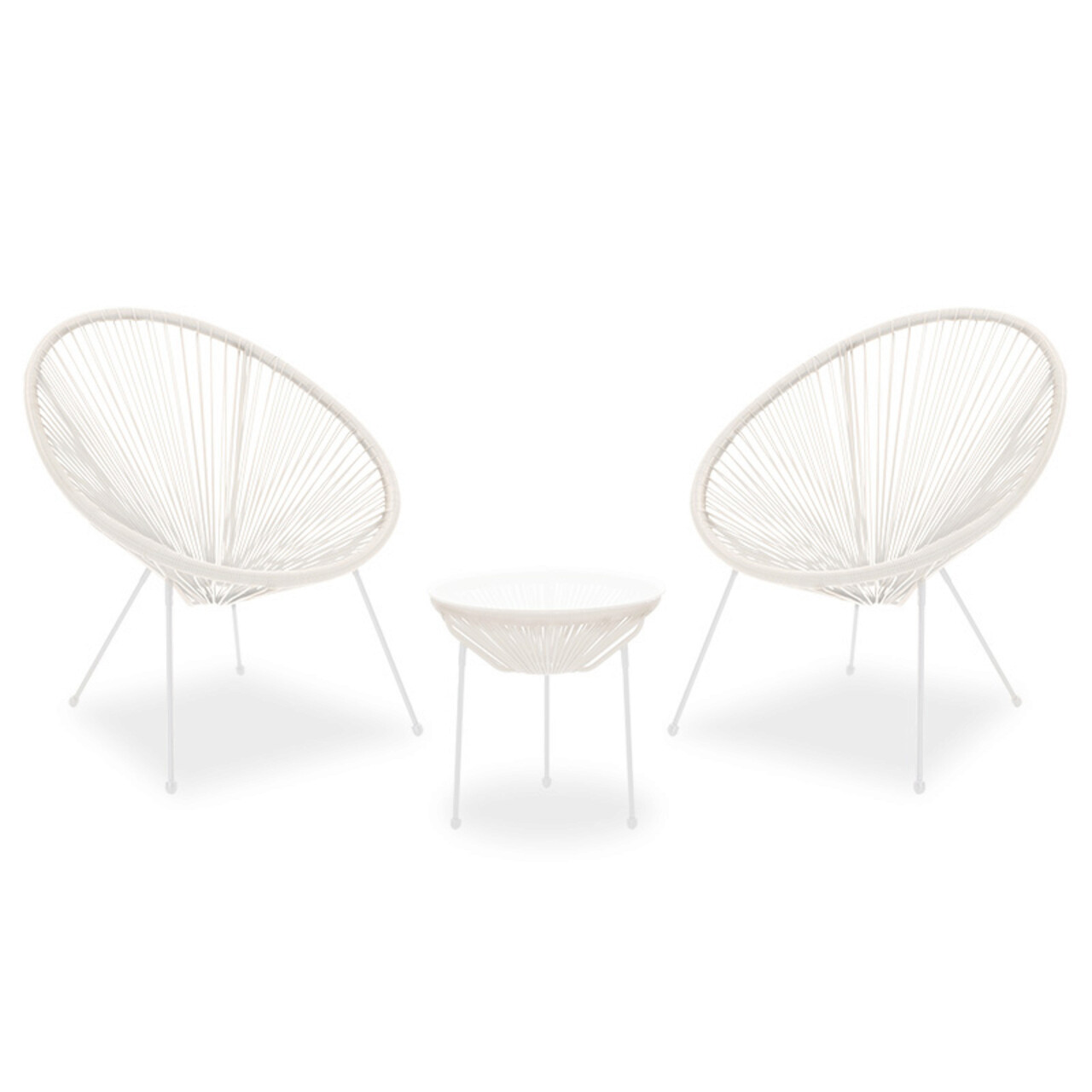 Set mobilier de gradina 3 piese Acapulco, Pakoworld, masa cu 2 scaune, 72x77x85 cm, ratan sintetic/metal/sticla, alb