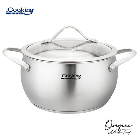 Oala cu capac 2.5 L, ORIGINI by Chef Nicolai Tand, Cooking by Heinner, 18x10 cm, inox/sticla termorezistenta, argintiu