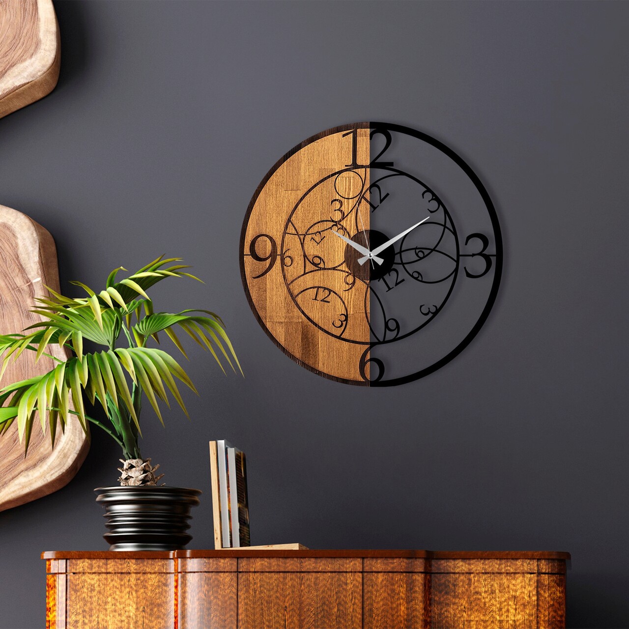 Ceas de perete, Wooden Clock, Lemn/metal, ø56 cm, Nuc / Negru - 1 | YEO