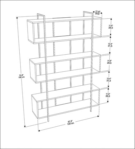 Corp biblioteca, Zena Home, Bruti, 120x180x29.6 cm, PAL, Stejar / Aur