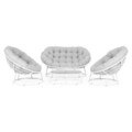 Set mobilier pentru exterior, 4 piese Papasans, otel/poliester, alb/gri