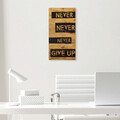 Decoratiune de perete, Never Give Up, Lemn, Dimensiune: 30 x 3 x 58 cm, Nuc / Negru