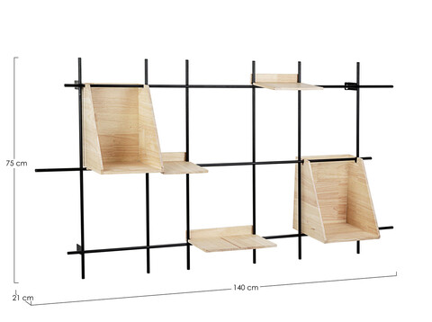 Raft de perete District, Bizzotto, 140 x 21 x 75 cm, otel/lemn de arbore de cauciuc