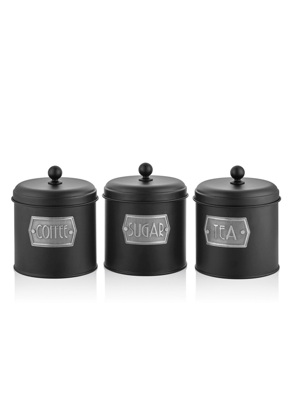 Set recipiente cu capac, Mia, 742TMA5628, Metal, Negru