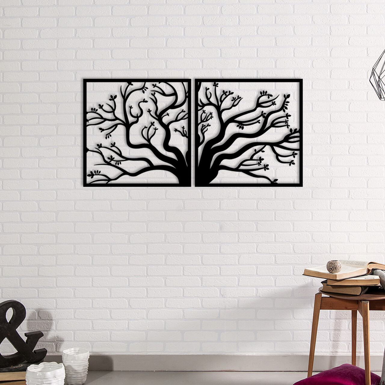 Decoratiune de perete, Tree Metal Decor, metal, 100 x 50 cm, negru - 2 | YEO