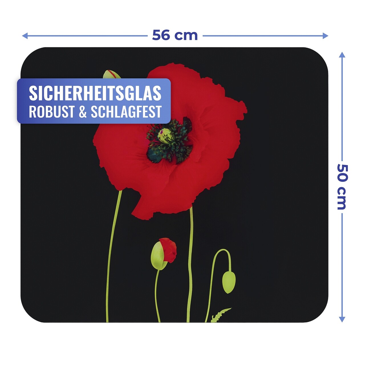 Protectie universala pentru aragaz Maximex, Poppy, 56x50 cm, sticla, multicolor