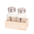 Set solnita si pipernita in suport Voscari, Homla, 10x3.7 cm/4x9 cm, sticla/lemn, natur/transparent