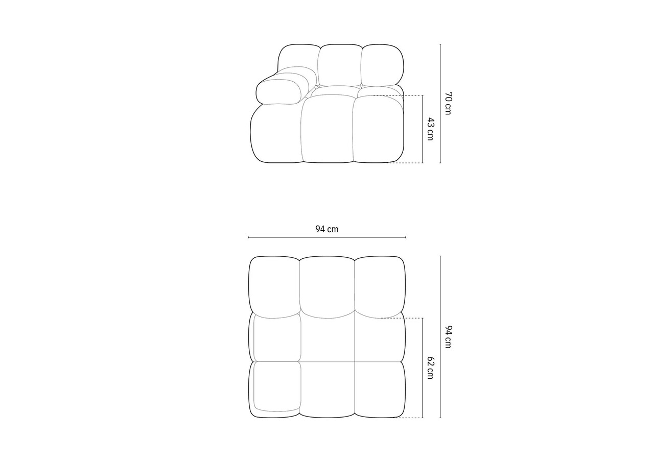 Modul stanga pentru canapea modulara, 1 loc, Bellis-213, Micadoni Home, 94x94x70 cm, tesatura boucle, gri deschis