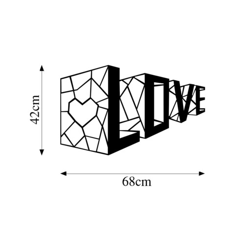 Decoratiune de perete, Love 4, Metal, Dimensiune: 68 x 42 cm, Negru