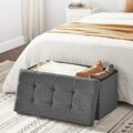 Bancheta cu spatiu pentru depozitare Ottoman Classic, Vasagle, 76 x 38 x 38 cm, pliabila, imitatie in/MDF, gri inchis