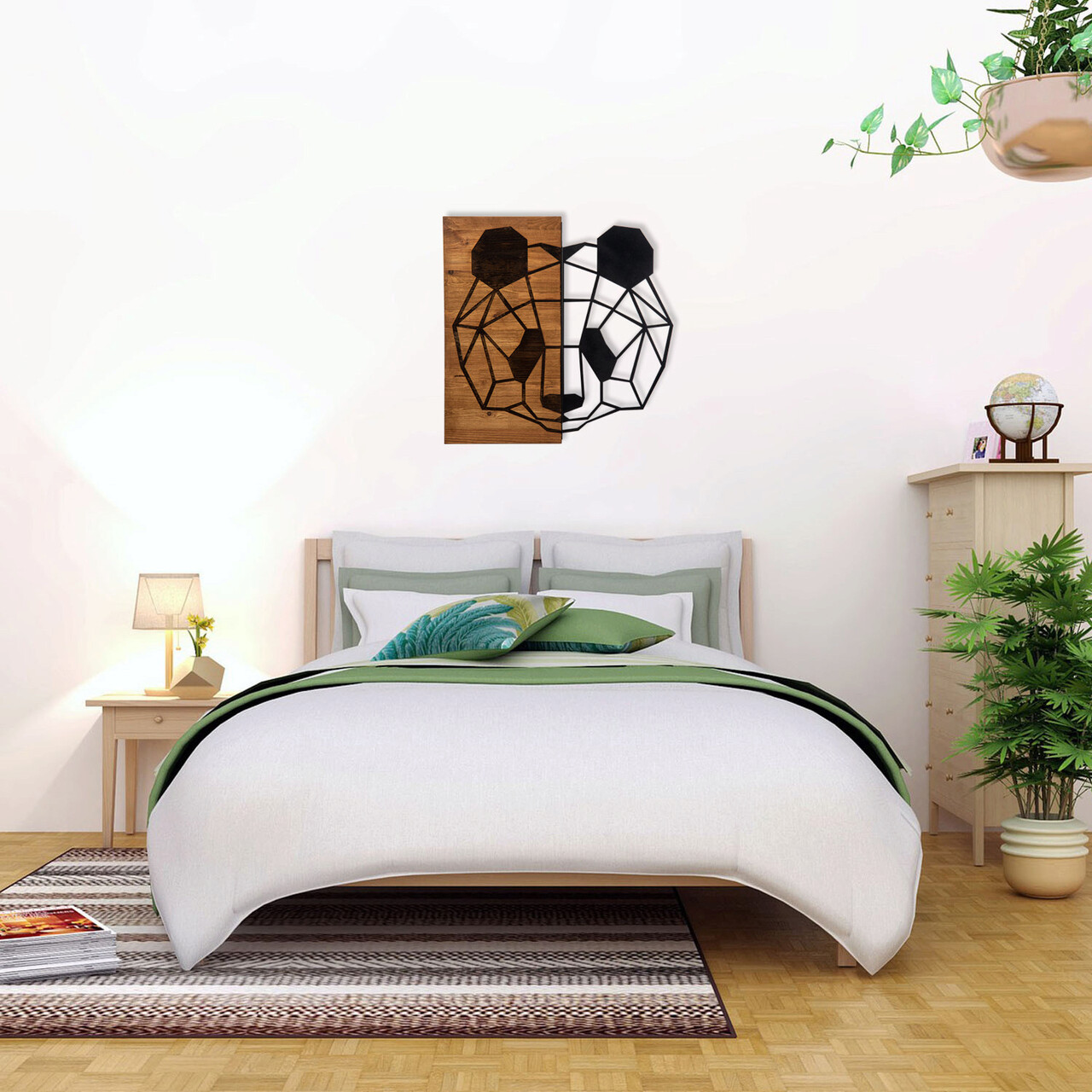 Decoratiune de perete, Panda, Metal, Dimensiune: 70 x 67 cm, Nuc negru