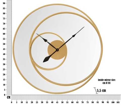 Oglinda de perete cu ceas Circle, Mauro Ferretti, Ø 90 cm, fier/MDF, auriu