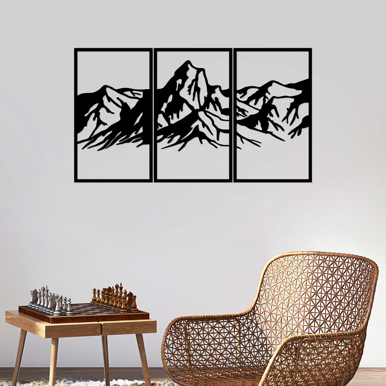 Decoratiune de perete, Mountain 4, Metal, 42 x 72 cm, 3 piese, Negru - 1 | YEO