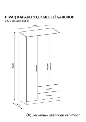 Dulap pentru haine, Furny Home, Diva 3 Kapak 2 Çekmece, 90x173x47 cm, Alb