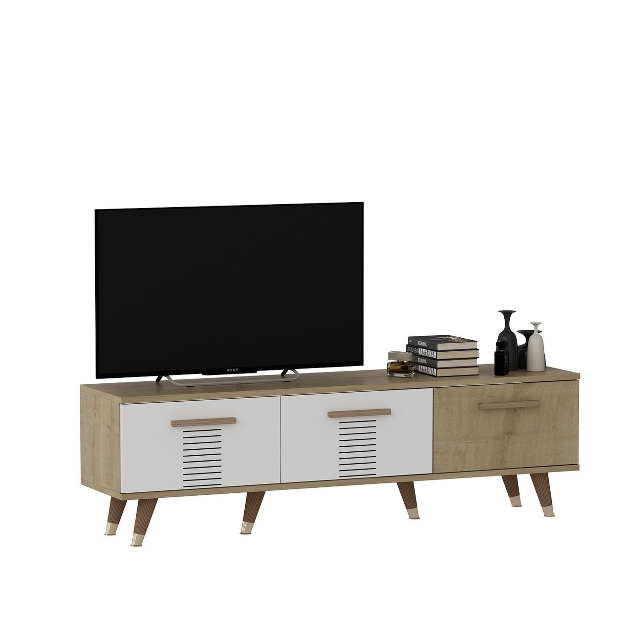 Comoda TV, Olivia, Asimo, 150 x 45 x 35 cm, pal melaminat, stejar/alb - 2 | YEO