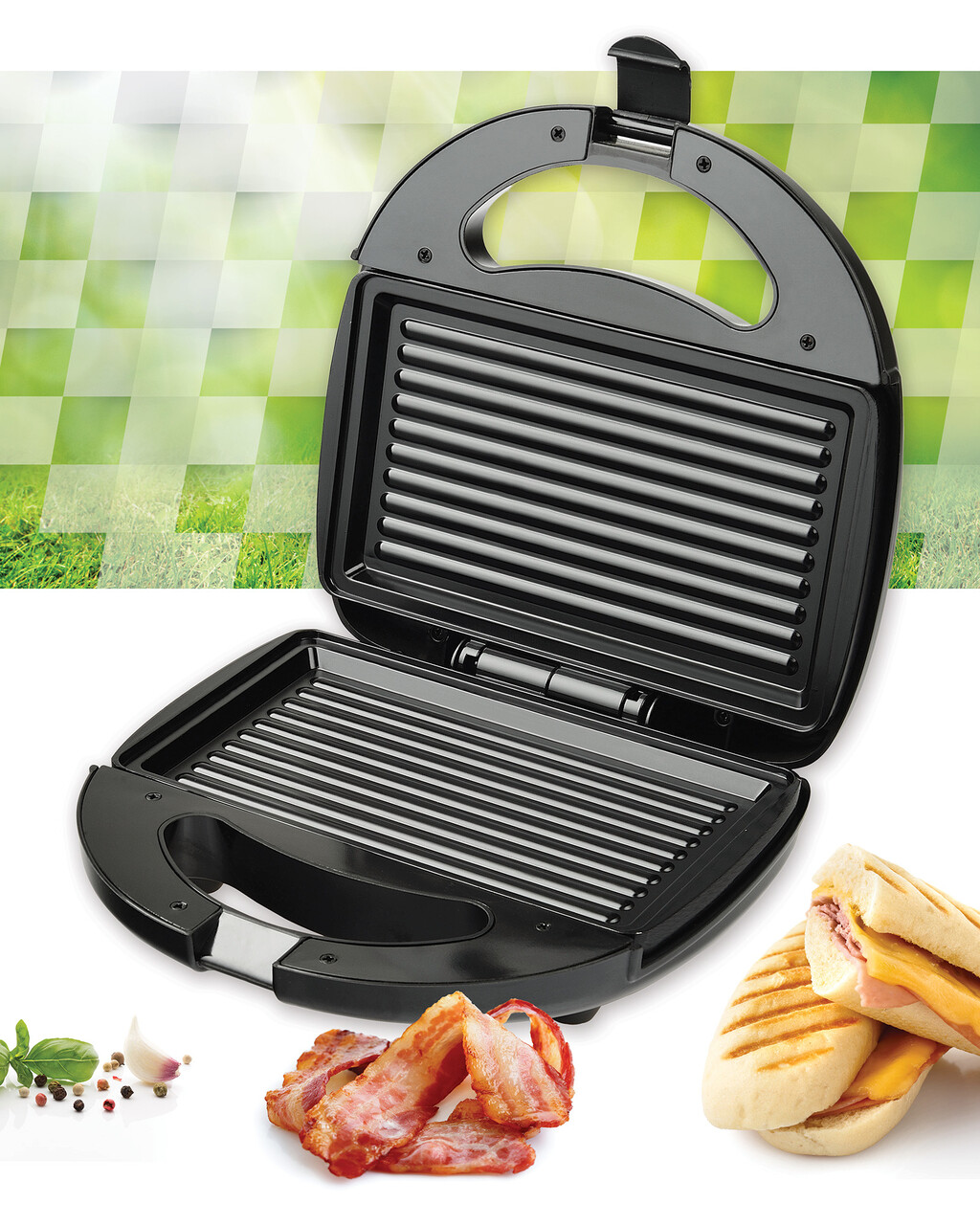 Sandwich maker Garnet, Heinner, 750W, plastic, negru/rosu - 2 | YEO