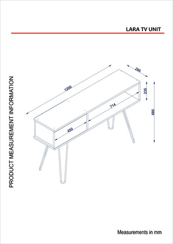 Comoda TV, Furny Home, Lara, 120x68.5x29.5 cm, Alb