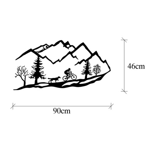 Decoratiune de perete, Cycling Tour, Metal, Dimensiune: 46 x 90 cm, Negru