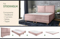 Pat matrimonial, Stockholm, Pillows E, 140x200 cm, saltea tip Pocket, topper memory, Roz pudra