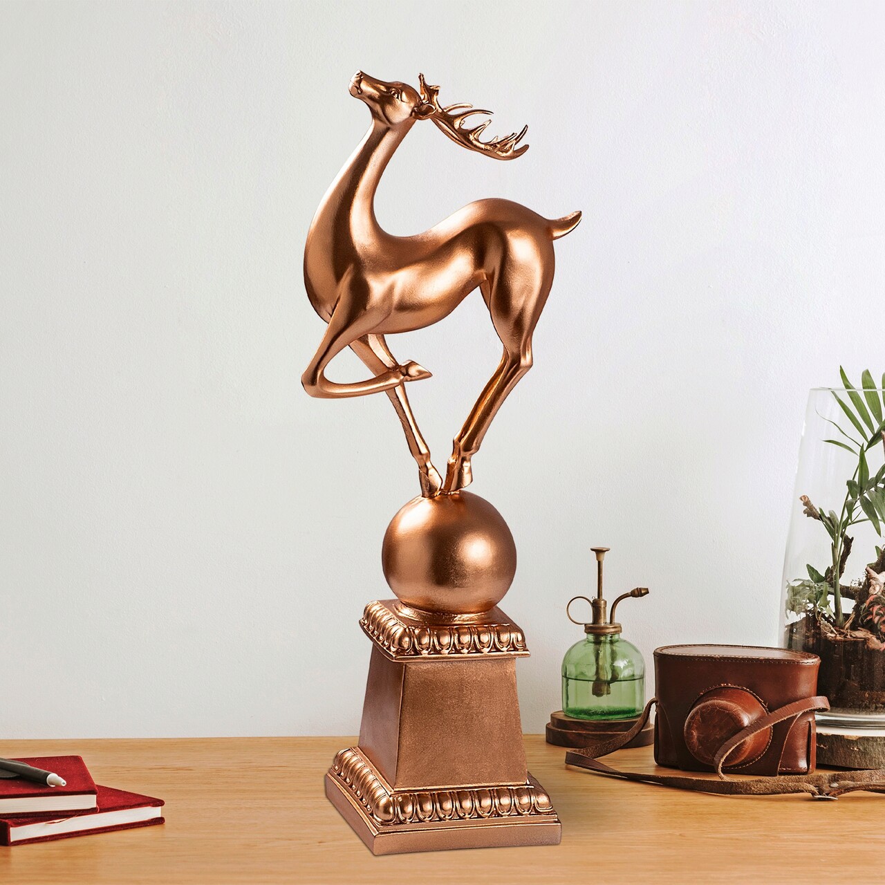 Decoratiune, Deer Pose, 15x57x21 cm, Poliester, Bronz - 3 | YEO