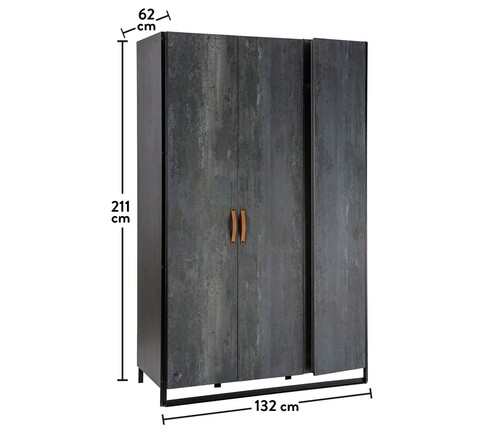 Dulap pentru haine, Çilek, Dark Metal 3 Doors Wardrobe, 132x210x62 cm, Multicolor