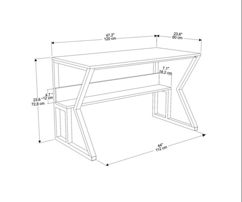 Birou, Zena Home, Wake, 120x72.8x60 cm, PAL, Verde / Aur