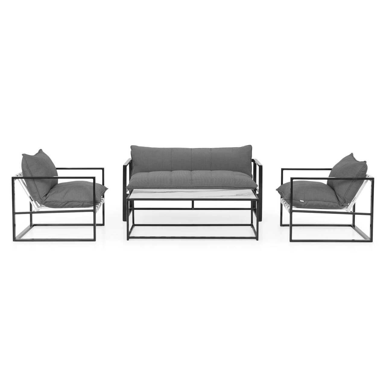 Set mobilier pentru gradina/terasa, 4 piese, Reef, 124x64.5x40 cm / 79x77x61 cm, aluminiu, gri/negru